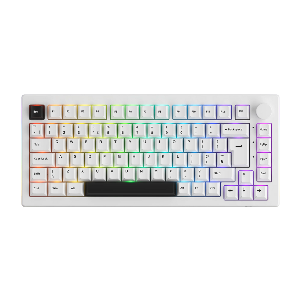 Akko 5075B Plus 75% Mechanical Gaming Keyboard ISO-UK Black On White Hot Swap Side LED RGB Multi-Modes 2.4GHz /USB Type-C/BT 5.0