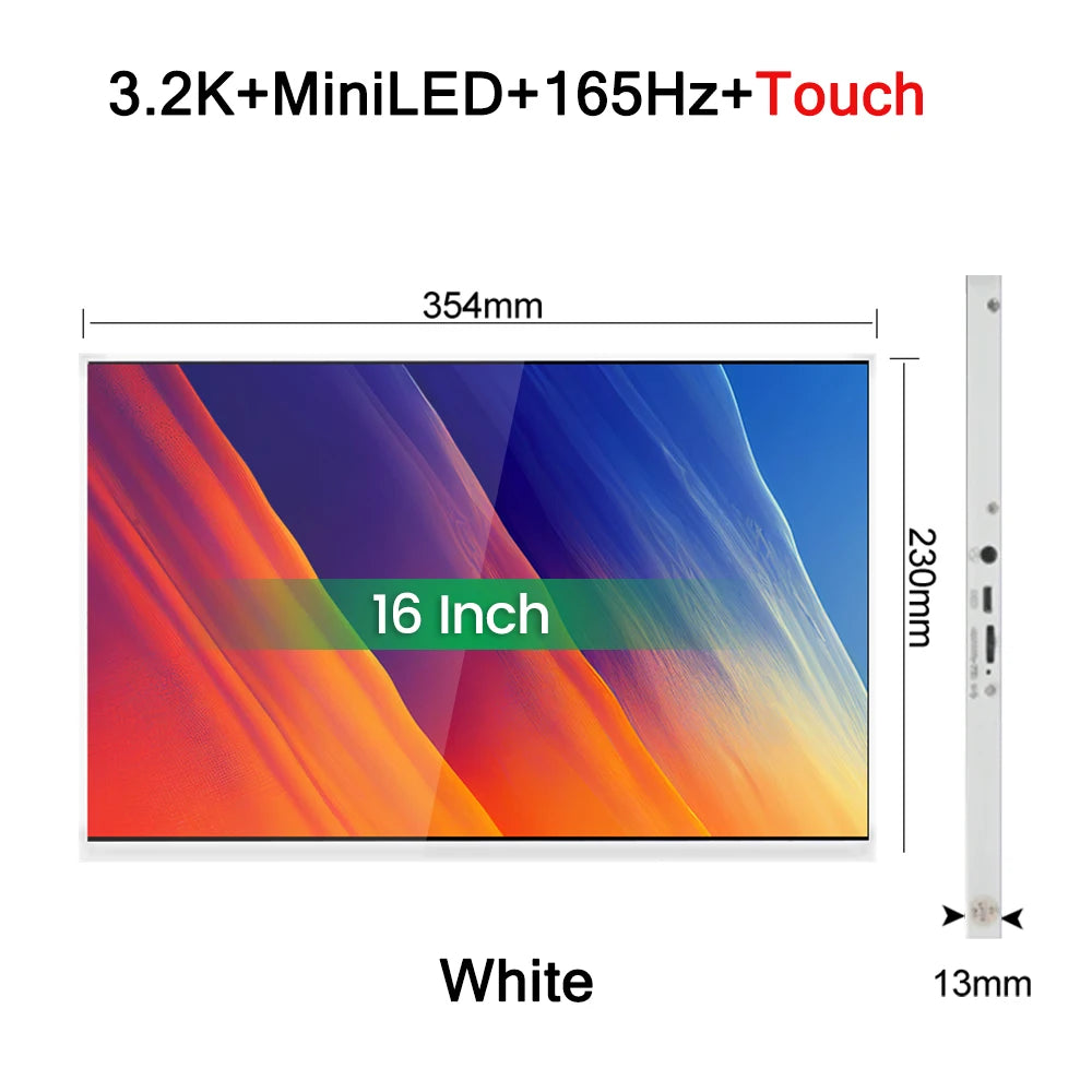 16 Inch 3.2K 165Hz MiniLED Portable Monitor 3200*2000P 1200Nit 100%DCI-P3 HDR IPS Screen Gaming Display For PC XBox PS4/5 Switch