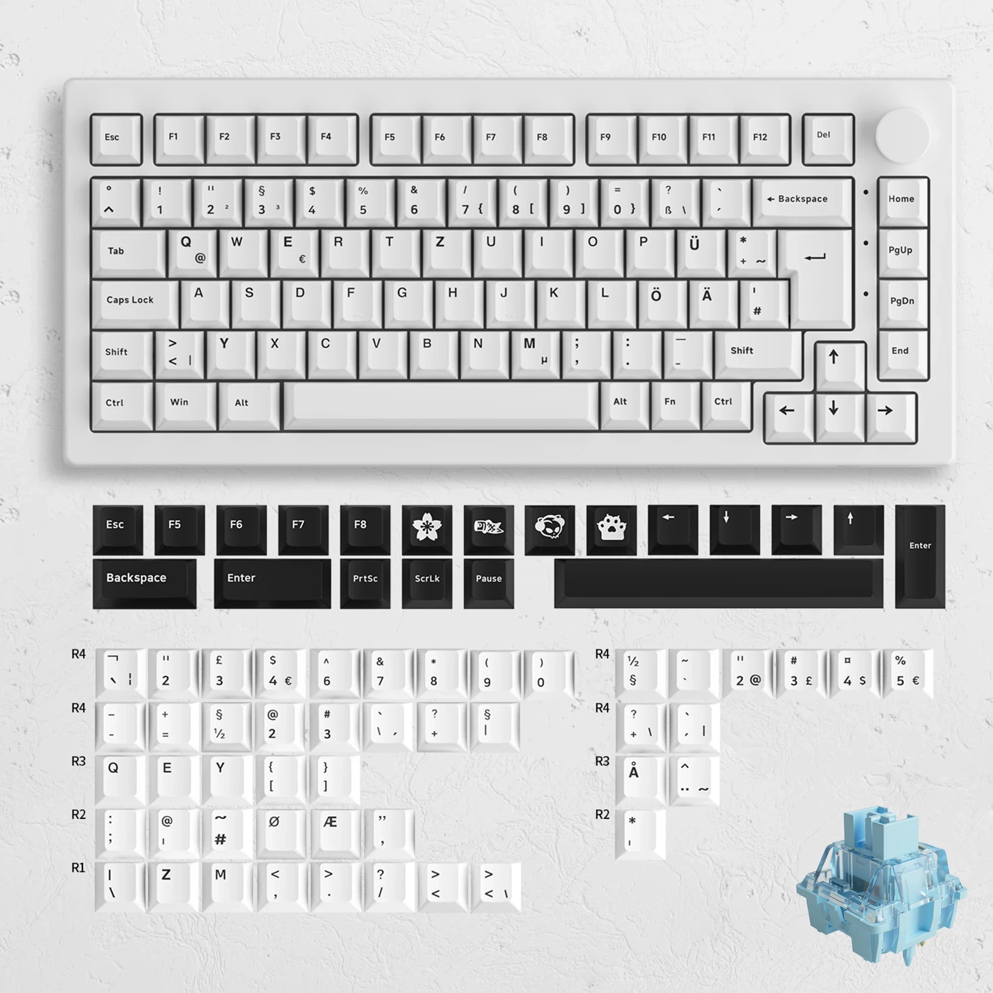 Akko 5075B Plus 75% Mechanical Gaming Keyboard ISO-UK Black On White Hot Swap Side LED RGB Multi-Modes 2.4GHz /USB Type-C/BT 5.0