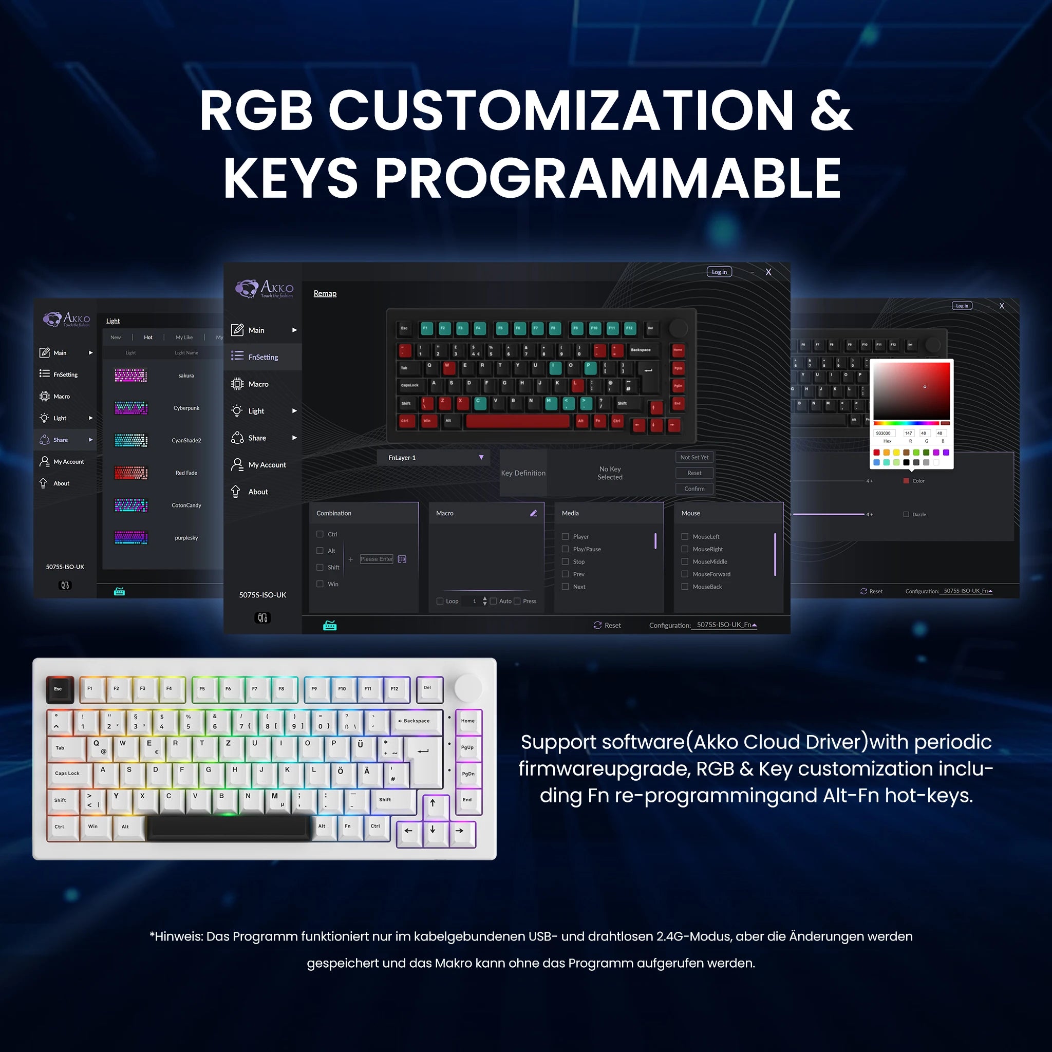 Akko 5075B Plus 75% Mechanical Gaming Keyboard ISO-UK Black On White Hot Swap Side LED RGB Multi-Modes 2.4GHz /USB Type-C/BT 5.0