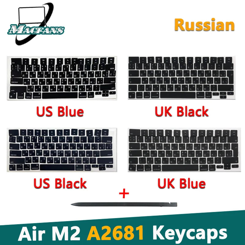 Laptop New A2681 Russian Keyboard keycaps for Macbook Air M2 13.6'' A2681 Keycaps Key Cap US UK Repair Black Blue 2022 EMC 4074