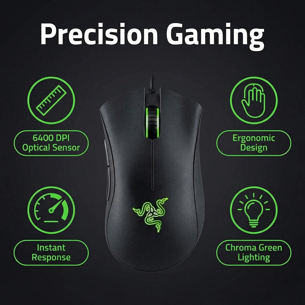 Razer DeathAdder Essential Wired Gaming Mouse Mice 6400DPI Optical Sensor 5 Independently Buttons for Laptop PC Gamer