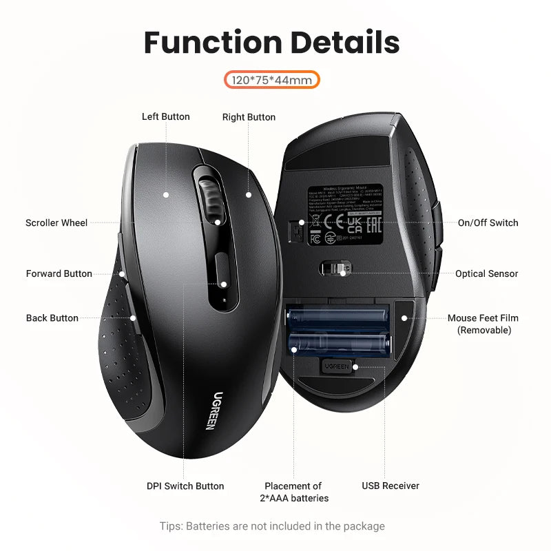 UGREEN Wireless Mouse for Computer 1600DPI Silent Mouse with 2.4GHz USB Receiver for PC MacBook Tablet Laptop